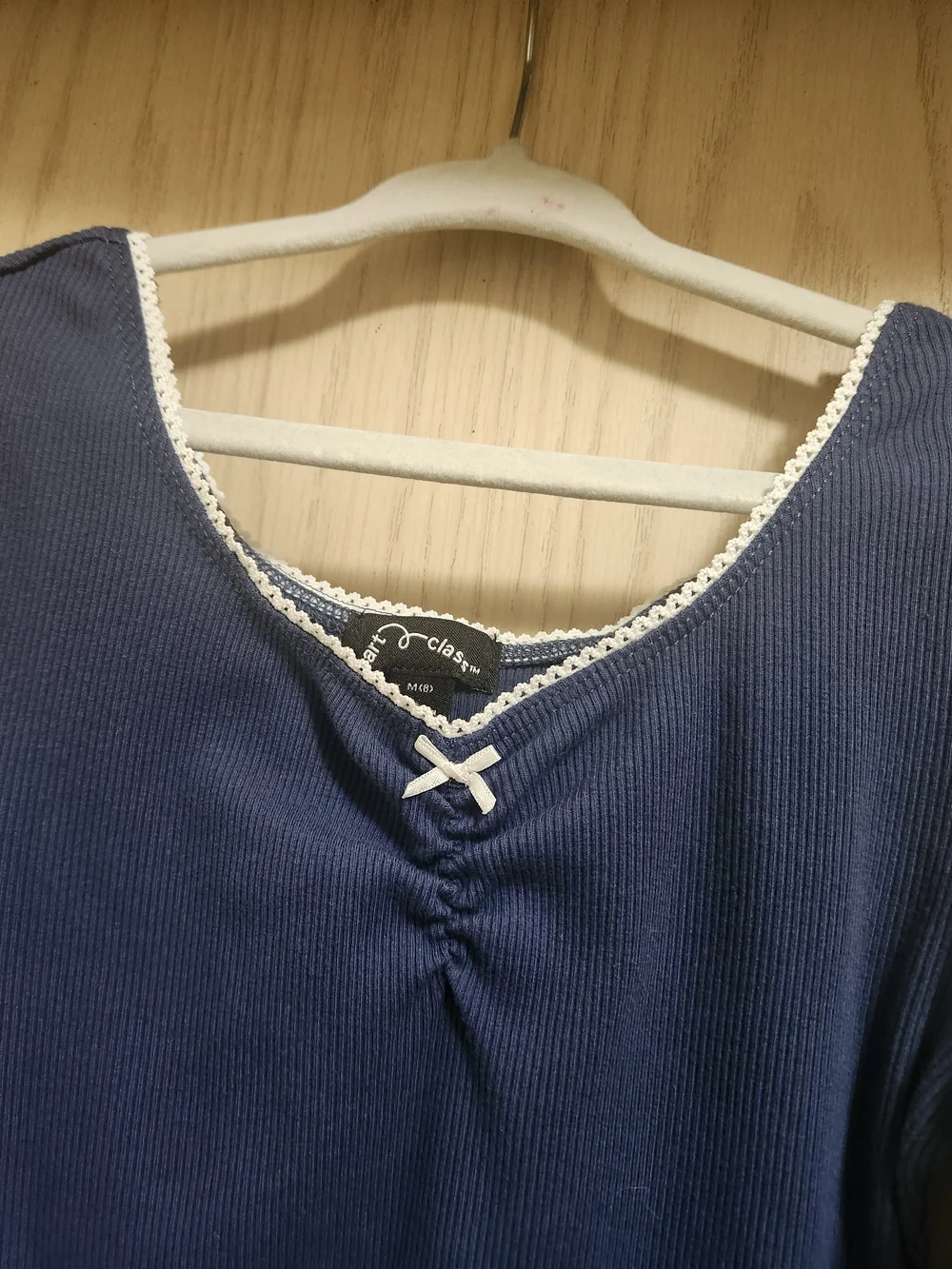 art class Navy Long Sleeve Knit Dress with Lace Trim